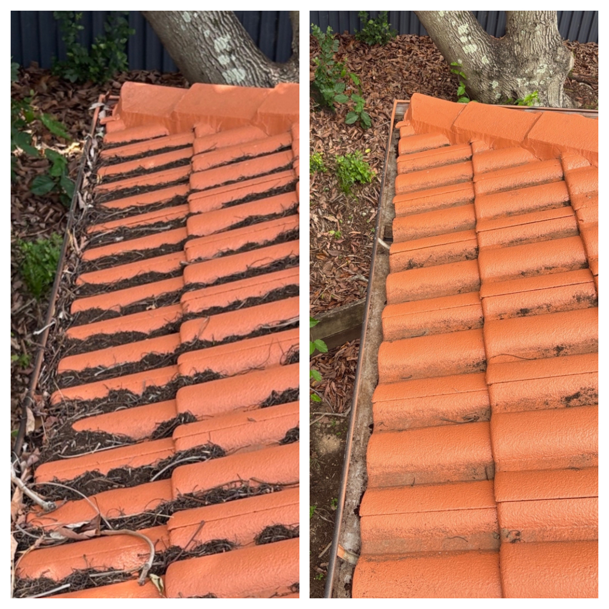 Before and after gutter cleaning