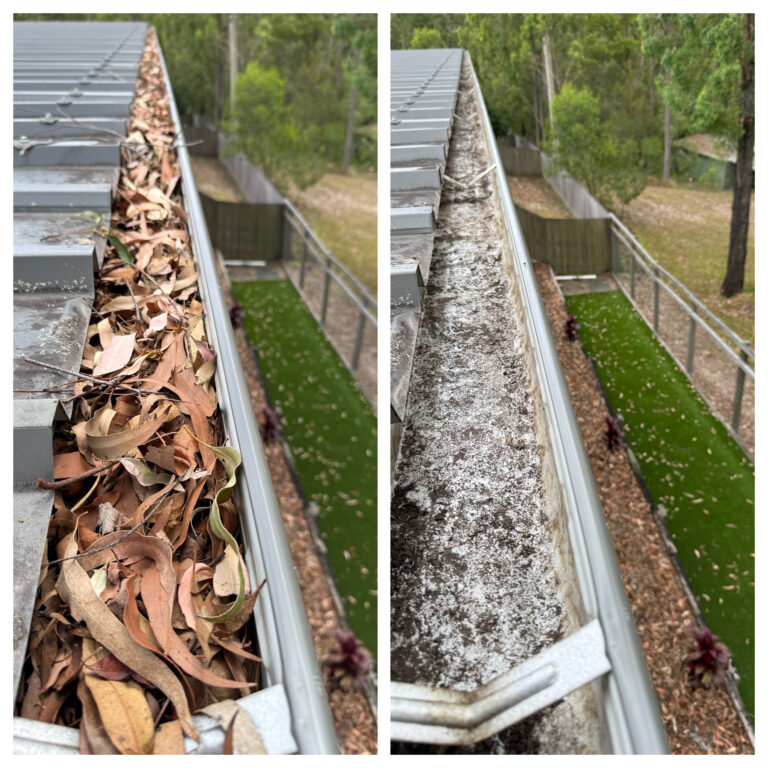 Before and afetr gutter cleaning in Brisbane