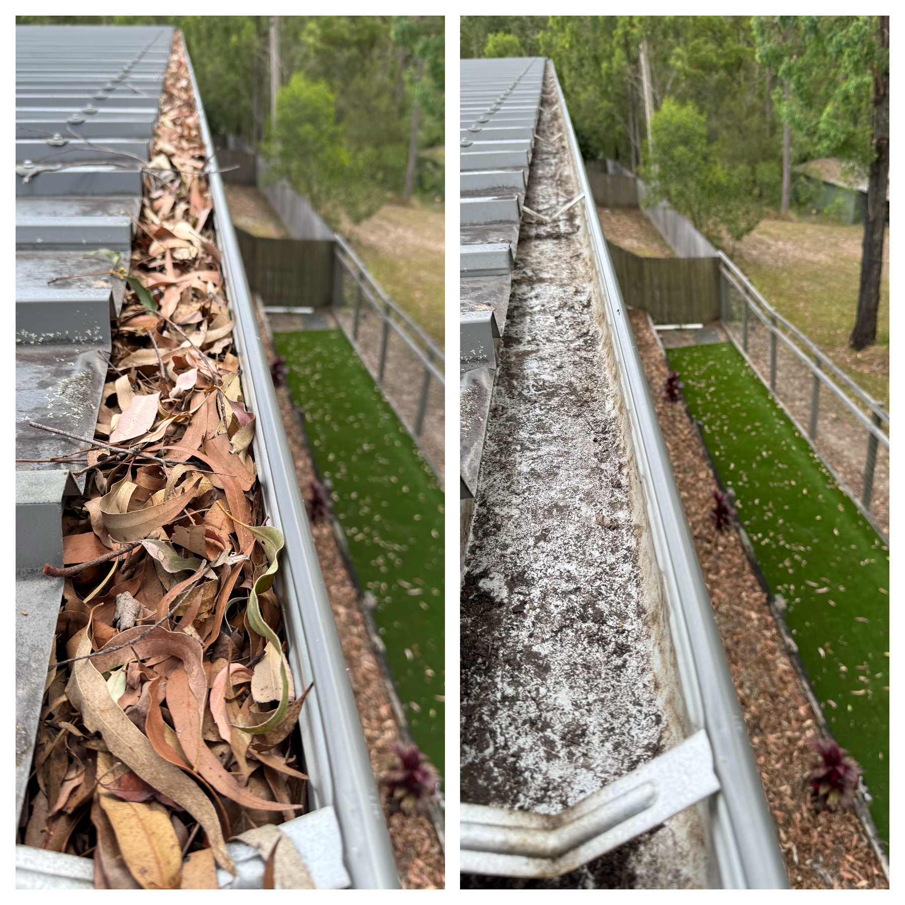 Before and afetr gutter cleaning in Brisbane